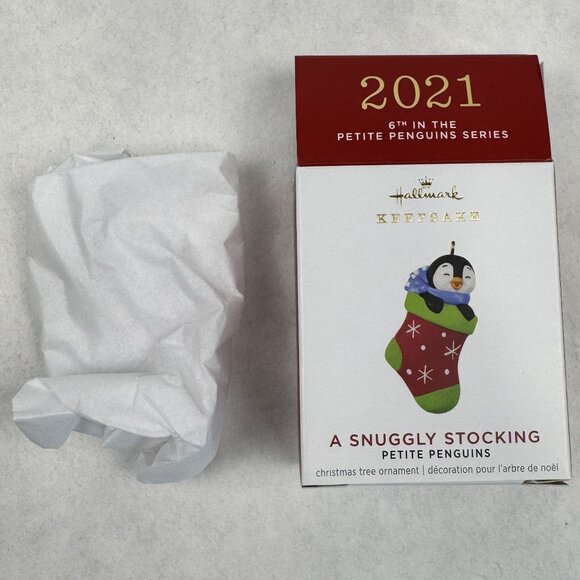 Hallmark 2021 Petite Penguins 6th Mini 1" Ornament A Snuggly Stocking Christmas - Picture 9 of 10